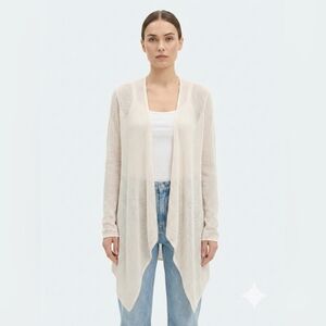 Volcom Go Go Wrap Cardigan Large Cream Pointelle Open Front Waterfall Knit Drape